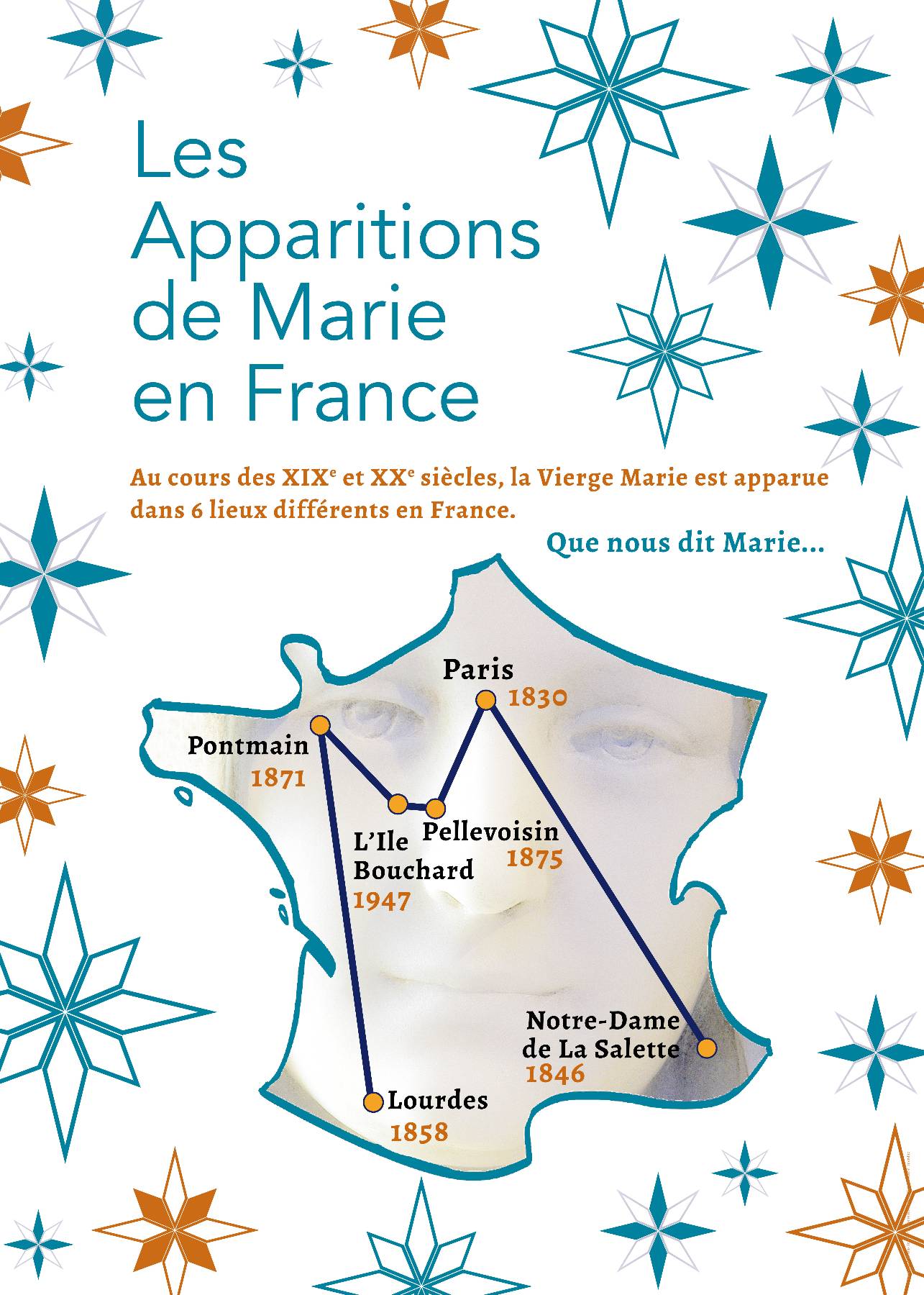 Nom de l'image : Apparitions-de-Marie-en-France_Serie-de-13-affiches_01 — Description :  Apparitions de Marie en France : Introduction