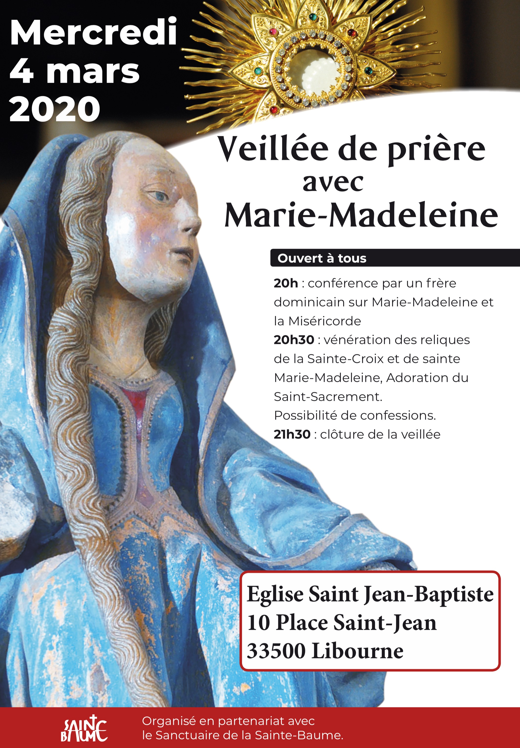 Veillée de prière avec Saint Marie-Madeleine à l'église de Saint Jean de Libourne